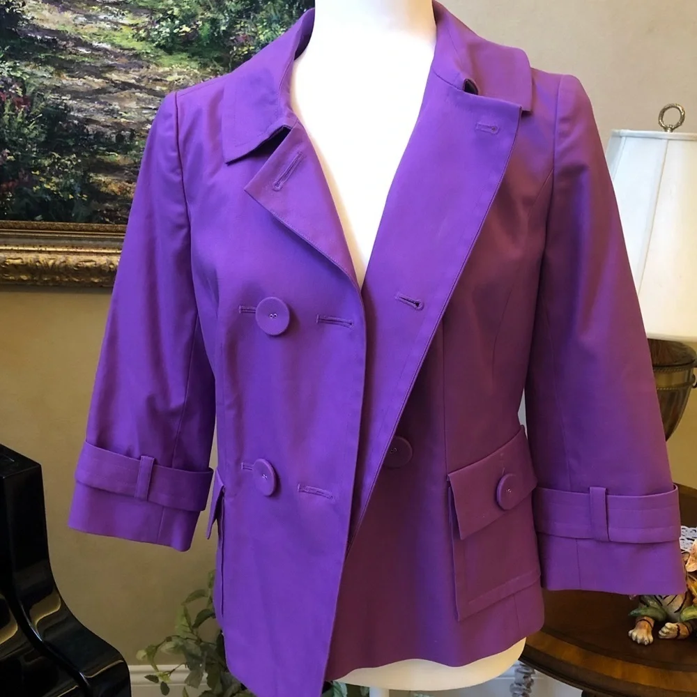 Halogen Double Breasted Button Front 3/4 Sleeve Purple Jacket Women’s Small EUC
